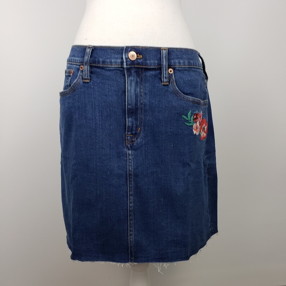 J Crew 8 14 raw hem embroidered denim skirt NWT